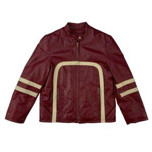 Wilsons Leather Kids Girls Leather Moto Jacket Size L Red Zipper Front Pockets